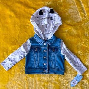 NEW Jean Jacket w/ Cat theme hoodie (Baby Girl)